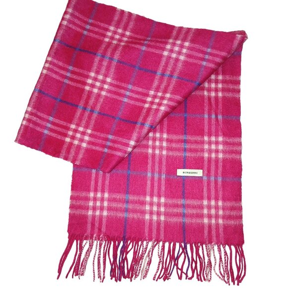 Burberry Accessories - Burberry Ladies Vintage Bright Pink Blue White Luxury Plaid Fall Winter Scarf Sc
